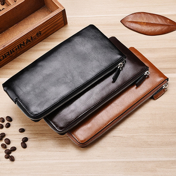 Men Long Wallet Soft Leather Zipper Mini Phone Bag Clutch Bag(Brown)