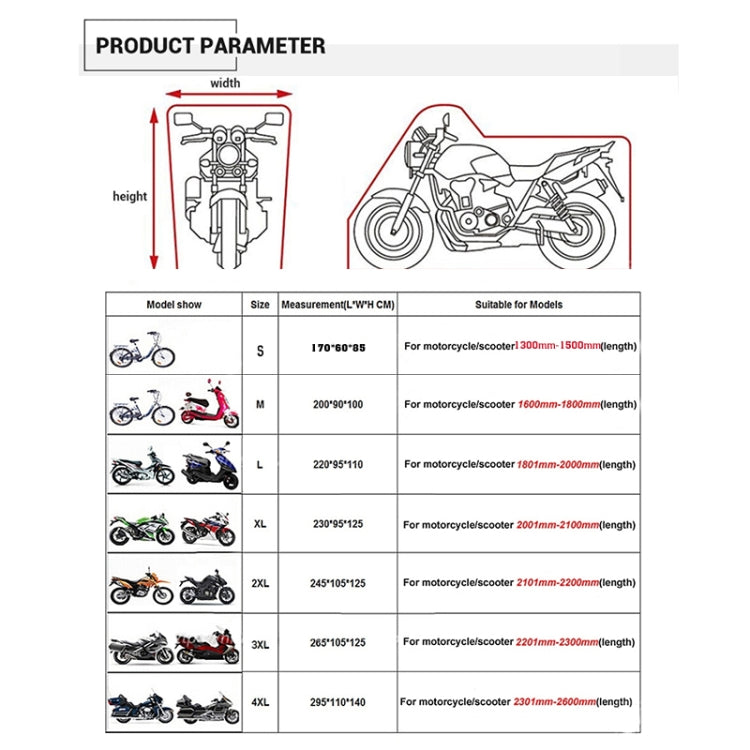 190T Motorcycle Rain Covers Dustproof Rain UV Resistant Dust Prevention Covers, Size: XXXL(Black)