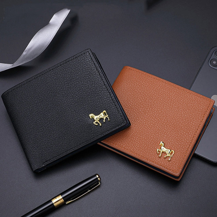 Men Horizontal Wallet Multifunctional Business Tri-fold Card Holder(Black)