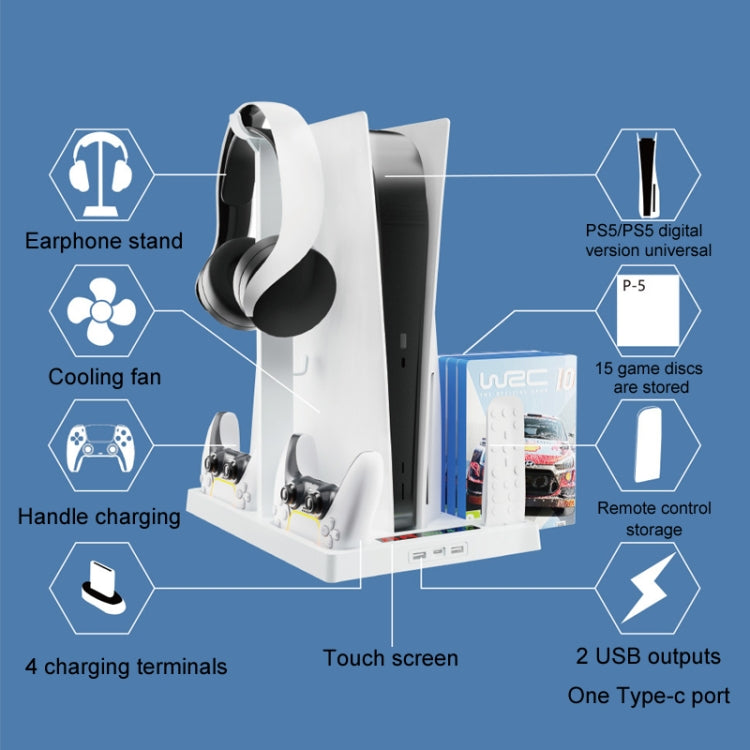 iplay for PS5 Host Cooling Handle Charging Base with Disc Storage Rack(White)