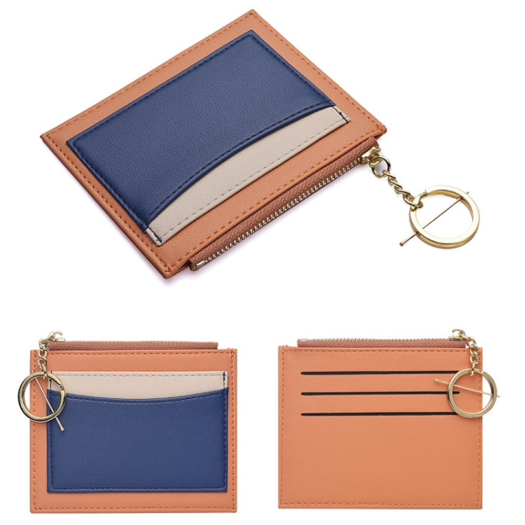 Women PU Leather Small Wallet Short Ultra-thin Color Contrast Splicing Card Holder(Orange)