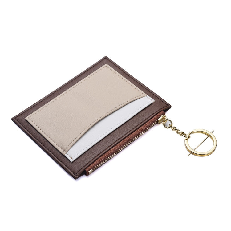 Women PU Leather Small Wallet Short Ultra-thin Color Contrast Splicing Card Holder(Brown)