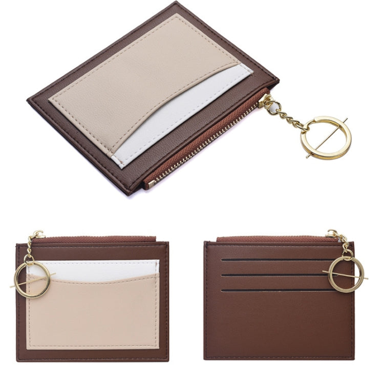 Women PU Leather Small Wallet Short Ultra-thin Color Contrast Splicing Card Holder(Brown)