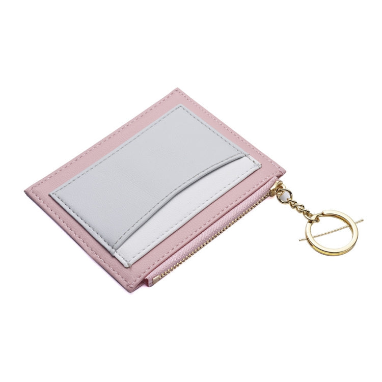 Women PU Leather Small Wallet Short Ultra-thin Color Contrast Splicing Card Holder(Pink)
