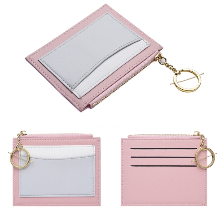 Women PU Leather Small Wallet Short Ultra-thin Color Contrast Splicing Card Holder(Pink)