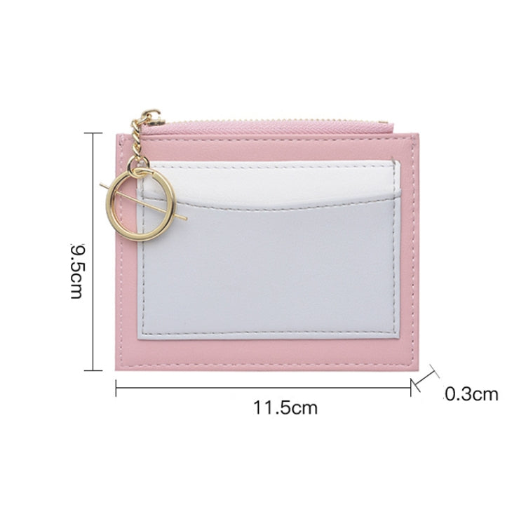 Women PU Leather Small Wallet Short Ultra-thin Color Contrast Splicing Card Holder(Pink)