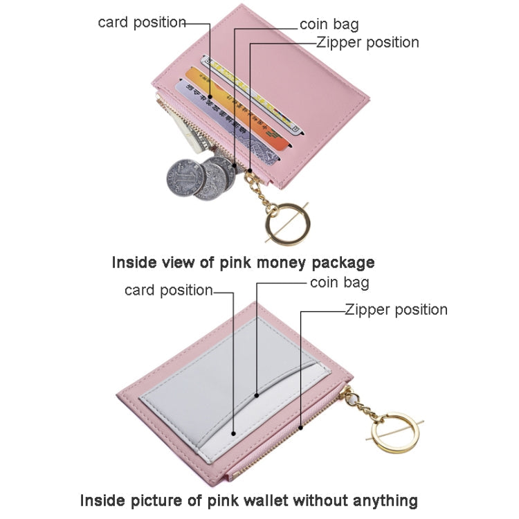 Women PU Leather Small Wallet Short Ultra-thin Color Contrast Splicing Card Holder(Pink)