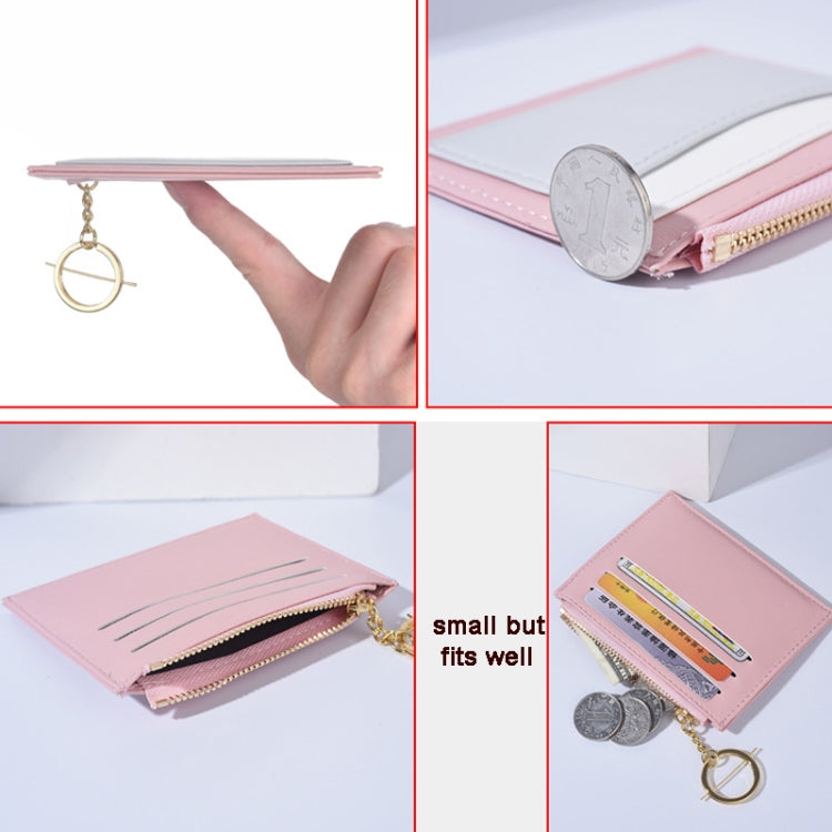 Women PU Leather Small Wallet Short Ultra-thin Color Contrast Splicing Card Holder(Pink)