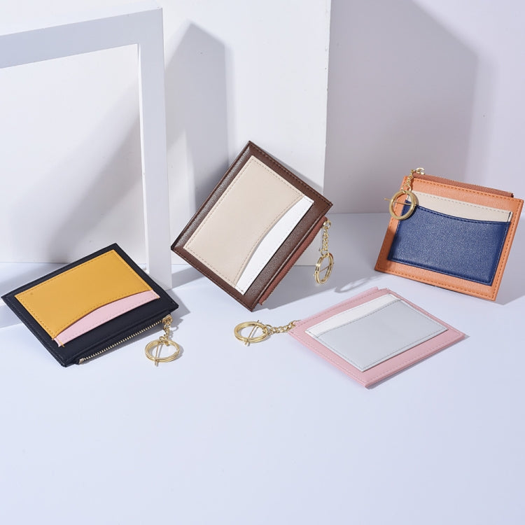 Women PU Leather Small Wallet Short Ultra-thin Color Contrast Splicing Card Holder(Pink)