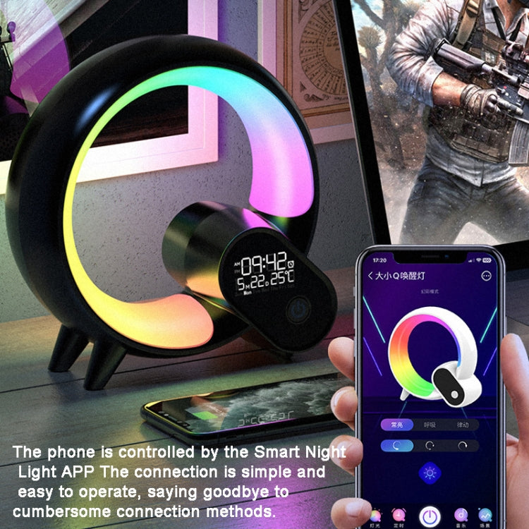 Multi-Functional RGBW Atmosphere Light Bluetooth Speaker Sunrise Wake-Up Lamp Digital Display Alarm Clock(White)
