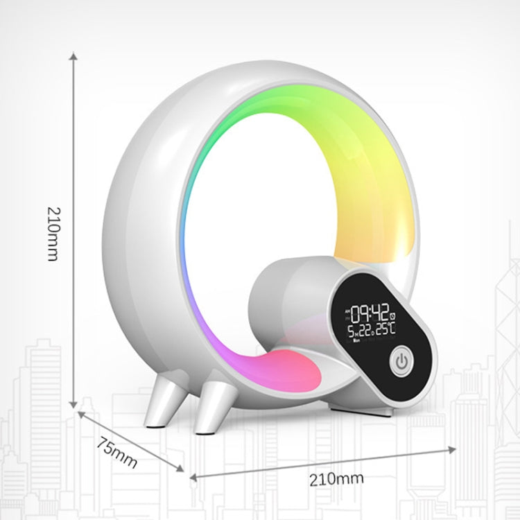 Multi-Functional RGBW Atmosphere Light Bluetooth Speaker Sunrise Wake-Up Lamp Digital Display Alarm Clock(White)