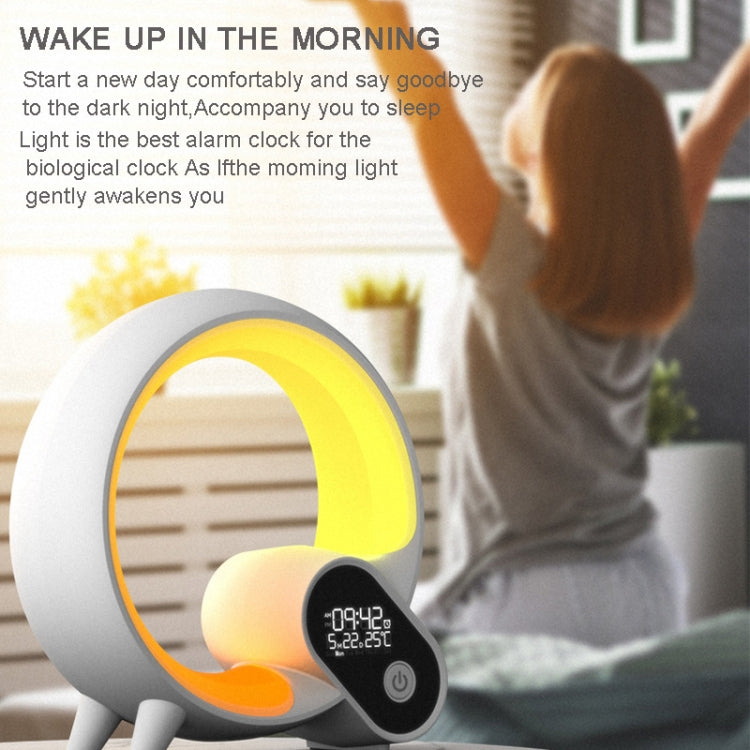 Multi-Functional RGBW Atmosphere Light Bluetooth Speaker Sunrise Wake-Up Lamp Digital Display Alarm Clock(White)