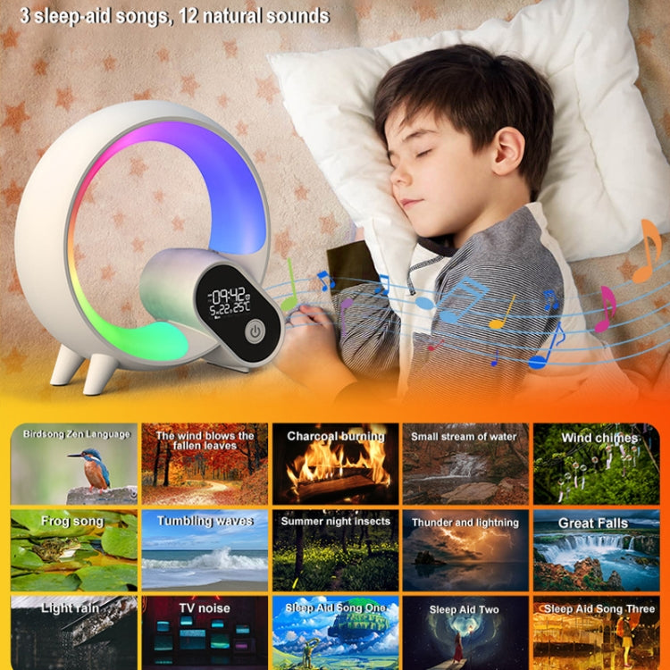 Multi-Functional RGBW Atmosphere Light Bluetooth Speaker Sunrise Wake-Up Lamp Digital Display Alarm Clock(White)