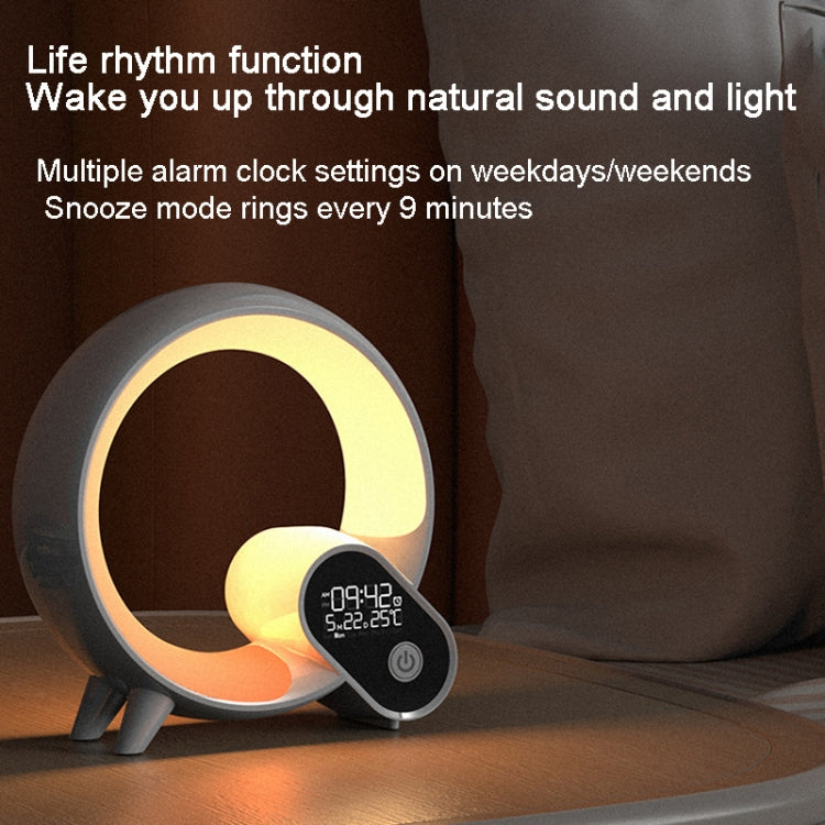 Multi-Functional RGBW Atmosphere Light Bluetooth Speaker Sunrise Wake-Up Lamp Digital Display Alarm Clock(White)