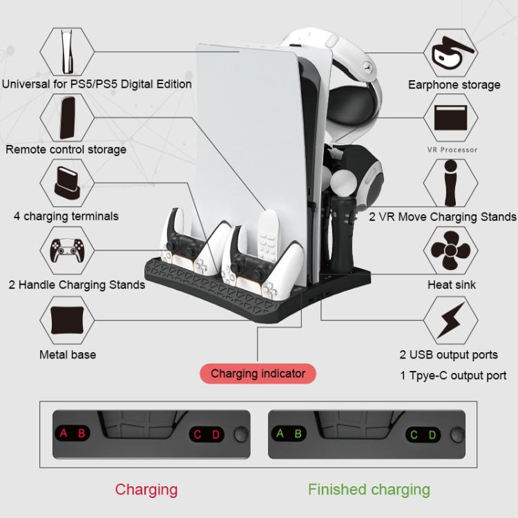 iplay HBP-270 For Sony PS5 Multifunctional Host Heat Dissipation Charging Base with Storage Rack(Black)