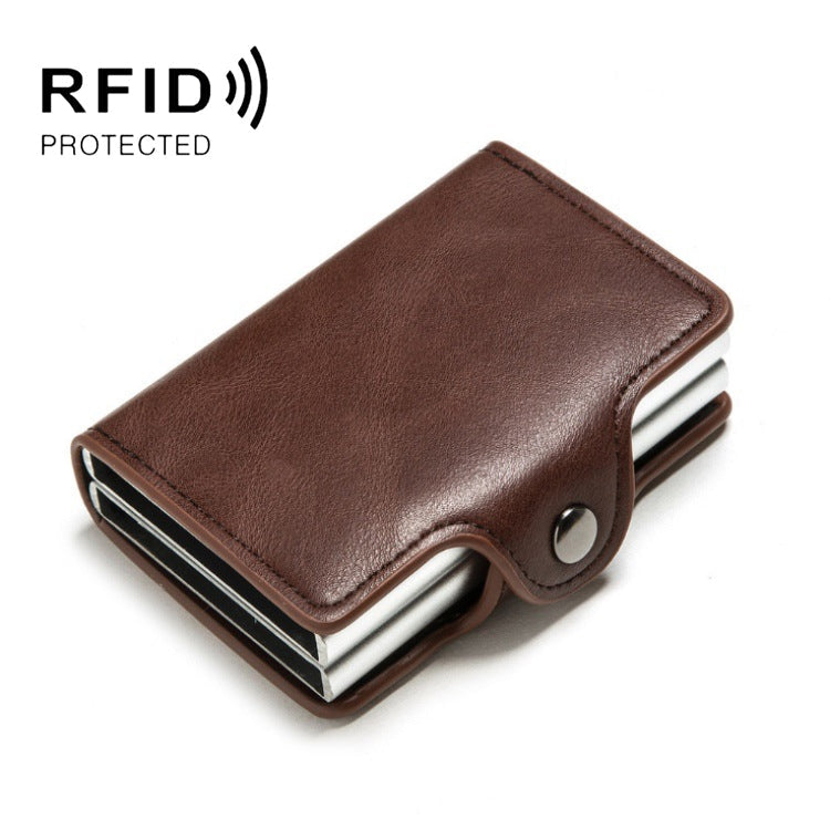 Automatic Pop-up Card Holder Metal Card Box RFID Credit Card Bank Card Box Wallet(Coffee)