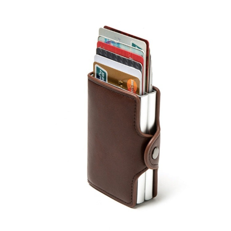 Automatic Pop-up Card Holder Metal Card Box RFID Credit Card Bank Card Box Wallet(Coffee)