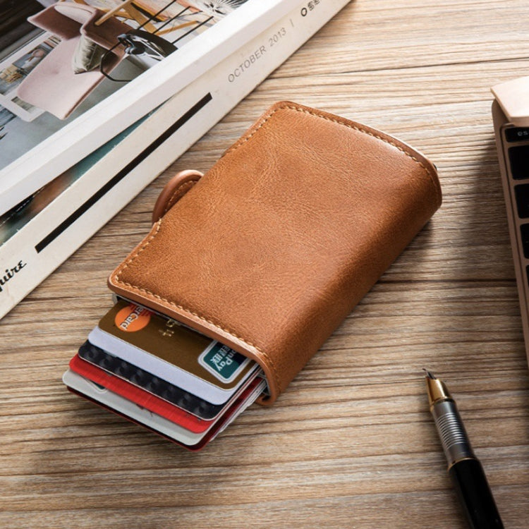 Automatic Pop-up Card Holder Metal Card Box RFID Credit Card Bank Card Box Wallet(Coffee)
