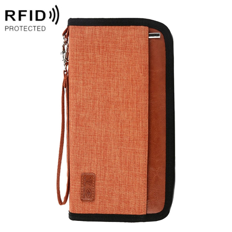 Multifunctional RFID Anti -Theft Passport Package Travel Air Ticket Pocket Card Large Capacity Document Storage Package(Orange)