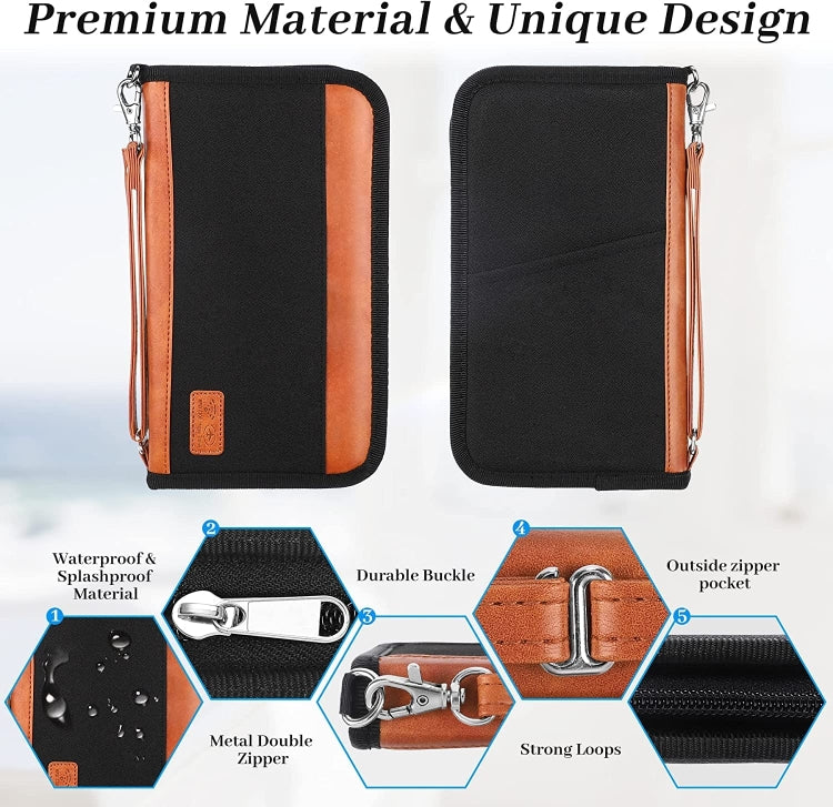 Multifunctional RFID Anti -Theft Passport Package Travel Air Ticket Pocket Card Large Capacity Document Storage Package(Orange)