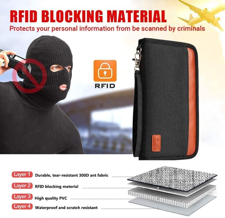 Multifunctional RFID Anti -Theft Passport Package Travel Air Ticket Pocket Card Large Capacity Document Storage Package(Orange)