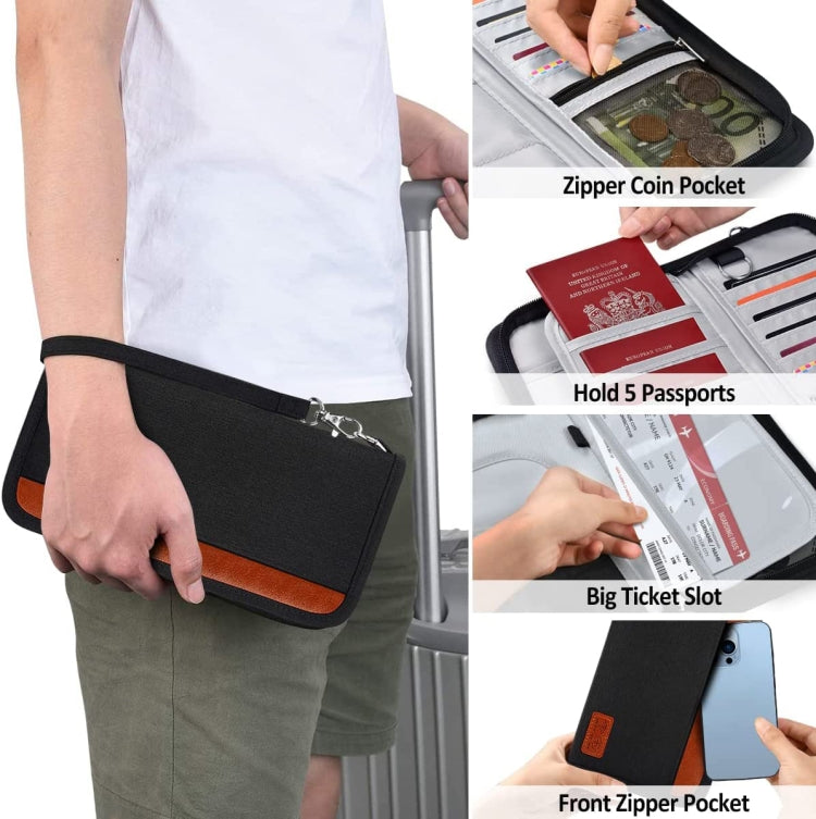 Multifunctional RFID Anti -Theft Passport Package Travel Air Ticket Pocket Card Large Capacity Document Storage Package(Orange)