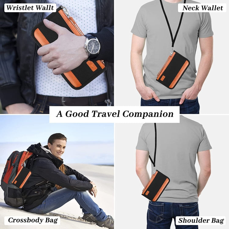 Multifunctional RFID Anti -Theft Passport Package Travel Air Ticket Pocket Card Large Capacity Document Storage Package(Orange)