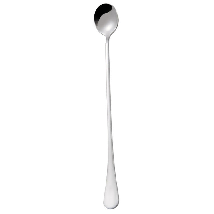 304 Stainless Steel Long Handle Thickened Round Spoon Coffee Ice Drink Mixing Spoon, Color: Stainless Steel Color