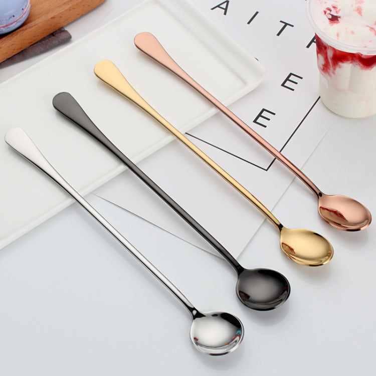 304 Stainless Steel Long Handle Thickened Round Spoon Coffee Ice Drink Mixing Spoon, Color: Stainless Steel Color