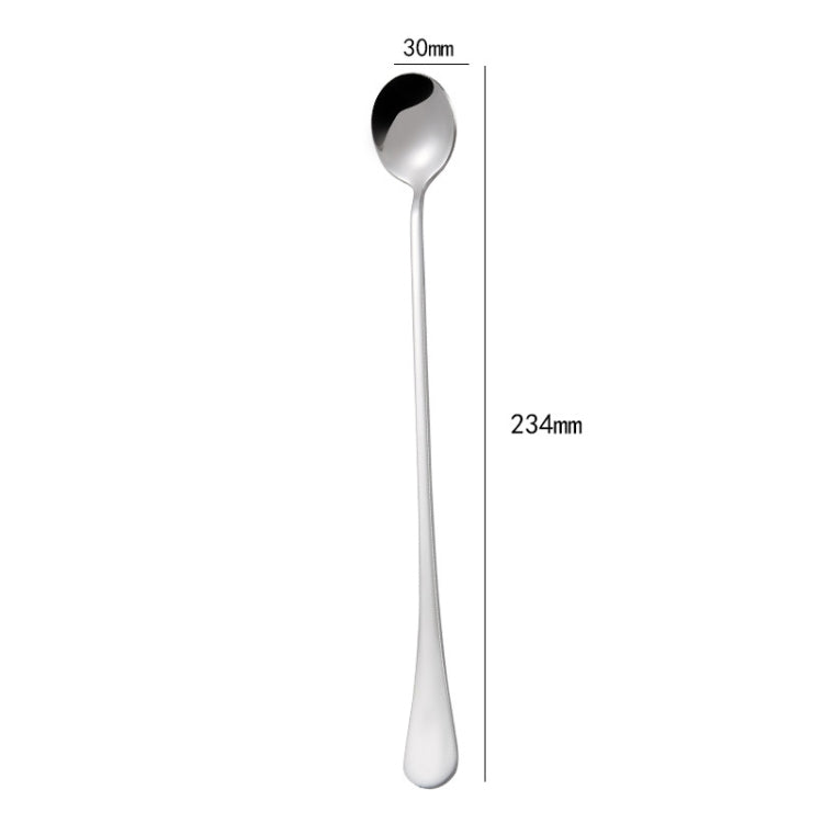 304 Stainless Steel Long Handle Thickened Round Spoon Coffee Ice Drink Mixing Spoon, Color: Stainless Steel Color