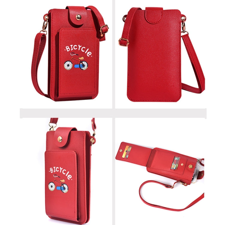 Ladies Mobile Phone Bag One Shoulder Messenger Mini Bag Printed Long Card Holder Wallet(Red)