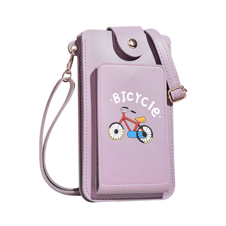 Ladies Mobile Phone Bag One Shoulder Messenger Mini Bag Printed Long Card Holder Wallet(Purple)