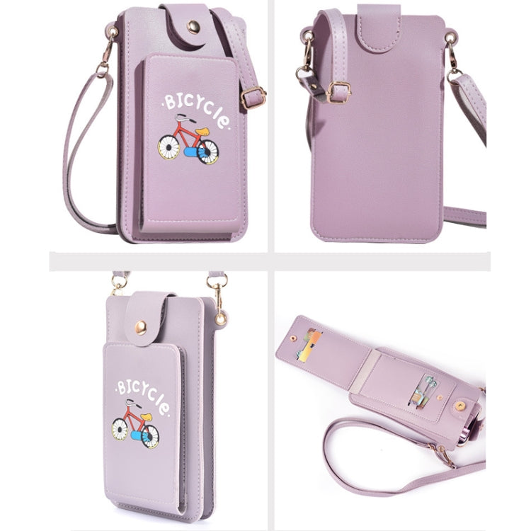 Ladies Mobile Phone Bag One Shoulder Messenger Mini Bag Printed Long Card Holder Wallet(Purple)