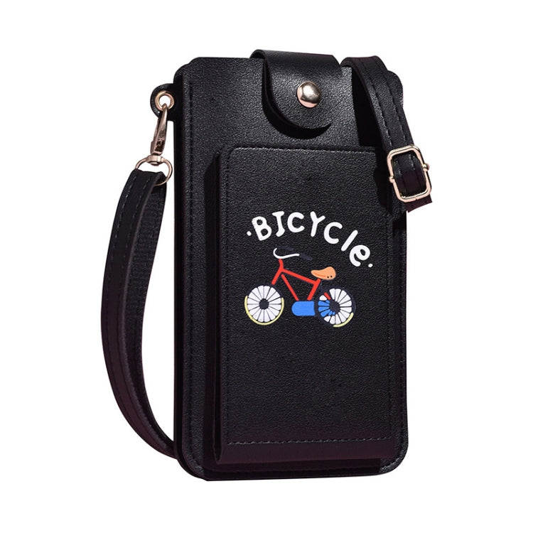 Ladies Mobile Phone Bag One Shoulder Messenger Mini Bag Printed Long Card Holder Wallet(Black)