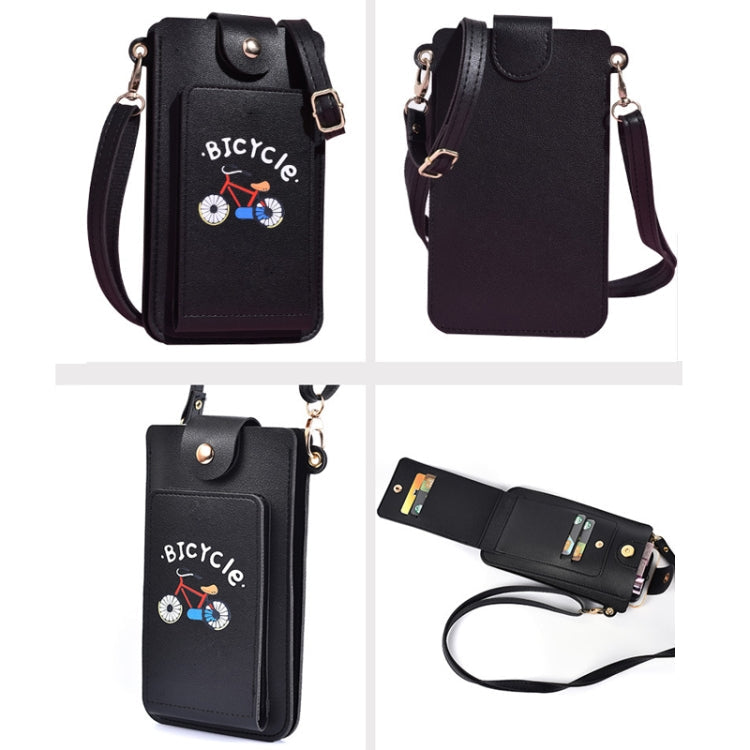 Ladies Mobile Phone Bag One Shoulder Messenger Mini Bag Printed Long Card Holder Wallet(Black)