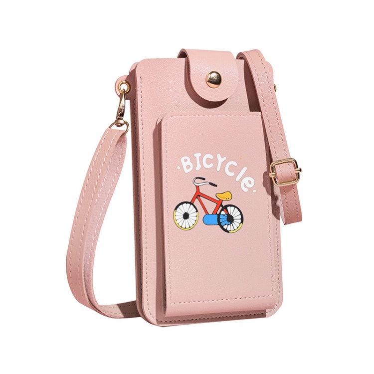 Ladies Mobile Phone Bag One Shoulder Messenger Mini Bag Printed Long Card Holder Wallet(Pink)