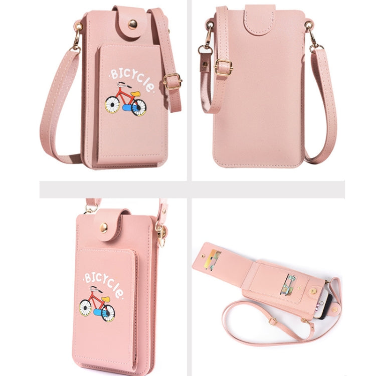 Ladies Mobile Phone Bag One Shoulder Messenger Mini Bag Printed Long Card Holder Wallet(Pink)