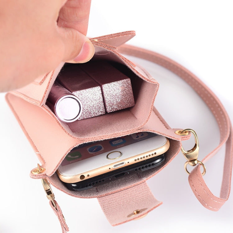 Ladies Mobile Phone Bag One Shoulder Messenger Mini Bag Printed Long Card Holder Wallet(Pink)