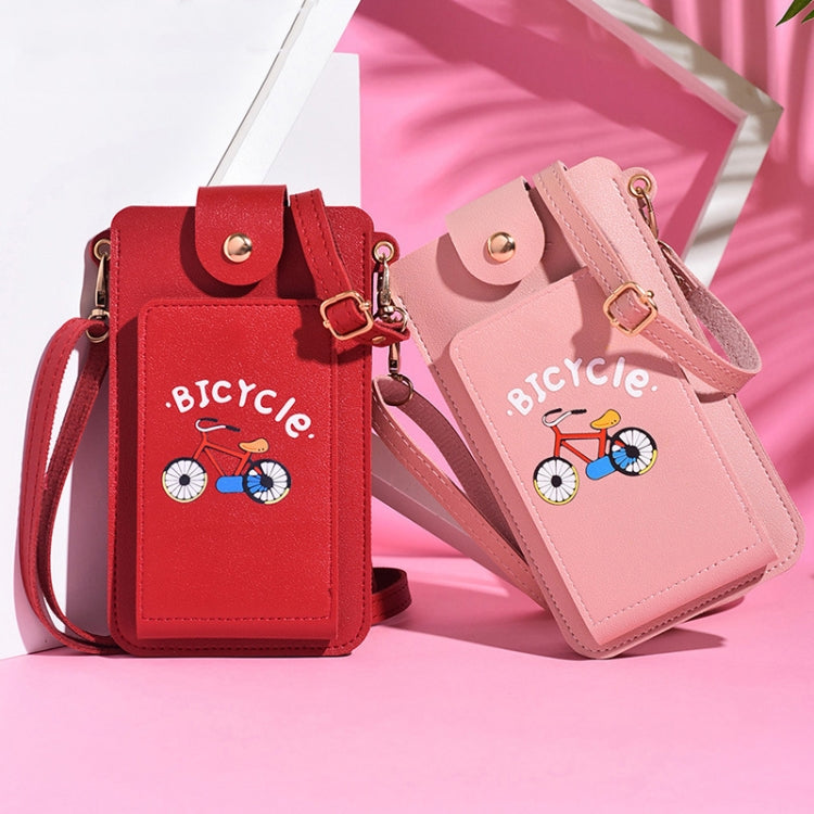 Ladies Mobile Phone Bag One Shoulder Messenger Mini Bag Printed Long Card Holder Wallet(Pink)