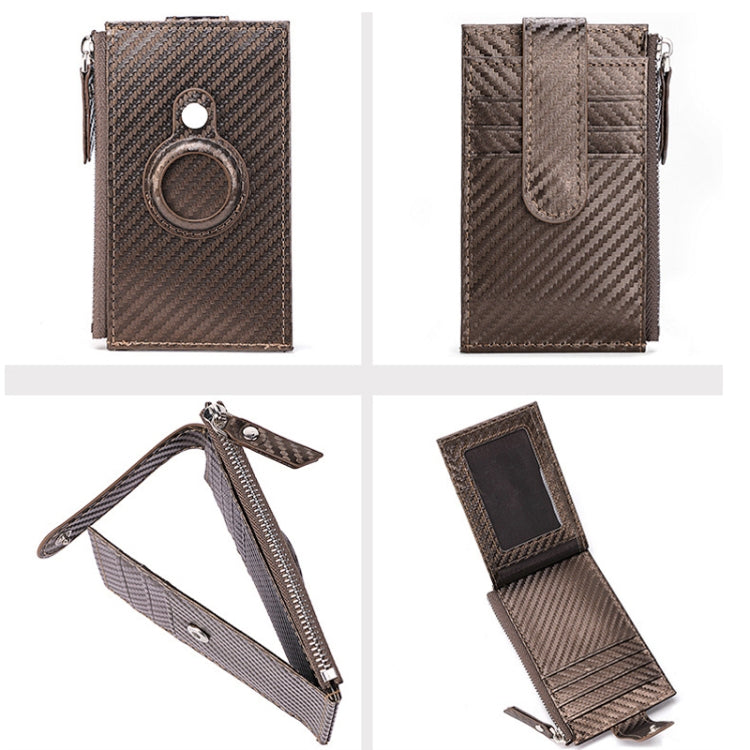 For Airtag Tracker Case Carbon Fiber Credit Card Holder Wallet(Coffee)