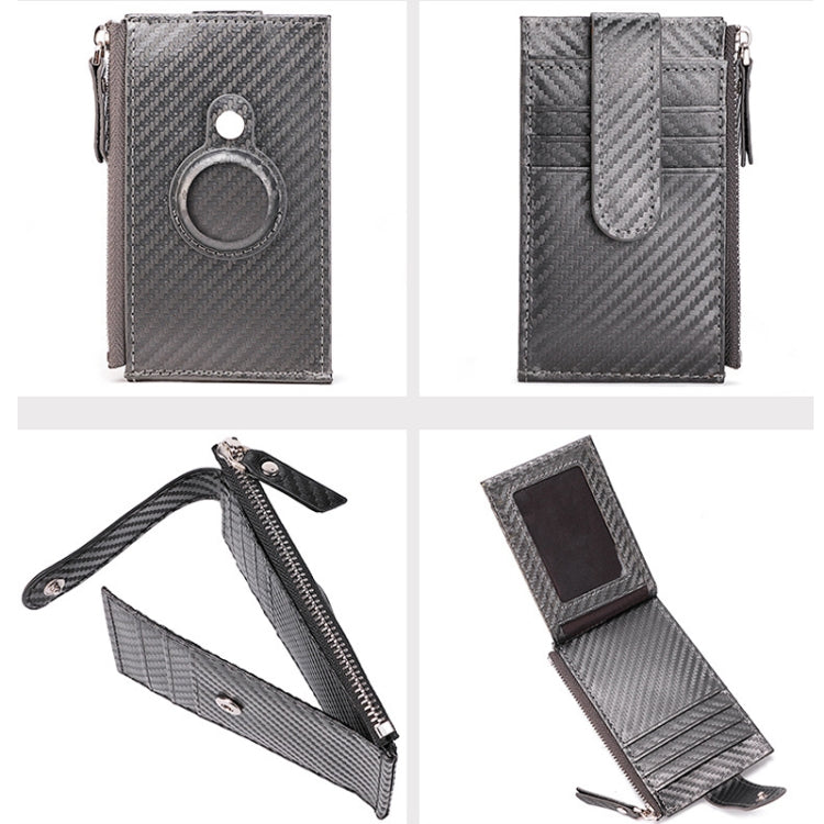 For Airtag Tracker Case Carbon Fiber Credit Card Holder Wallet(Grey)