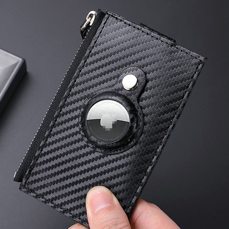For Airtag Tracker Case Carbon Fiber Credit Card Holder Wallet(Coffee)