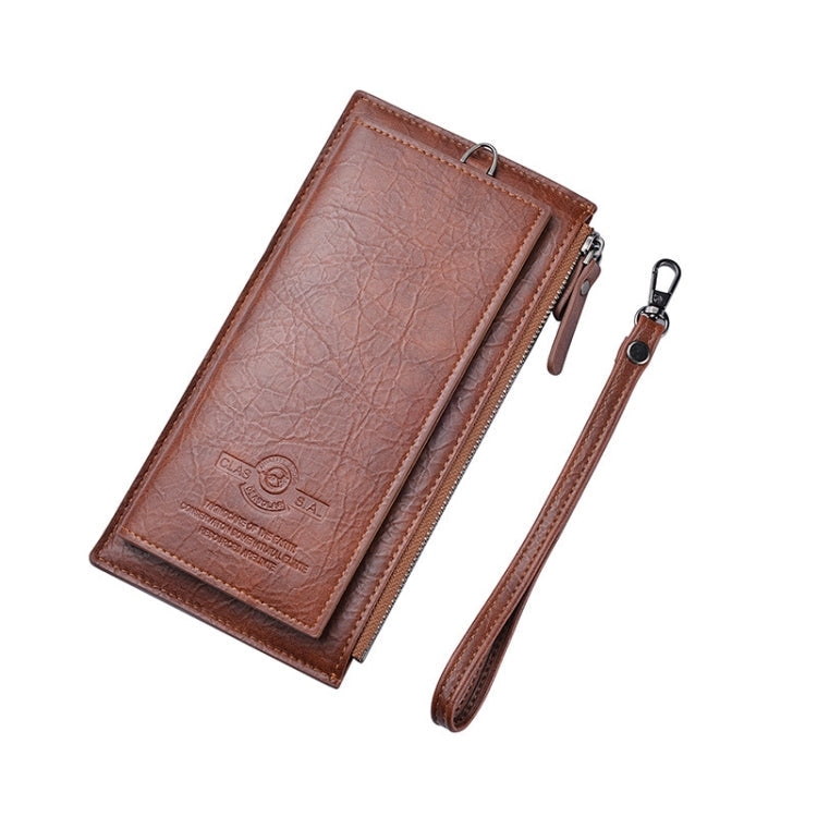 DEABOLAR Men Long Wallet Retro PU Soft Leather Hand Strap Clutch Mobile Phone Bag(Brown)