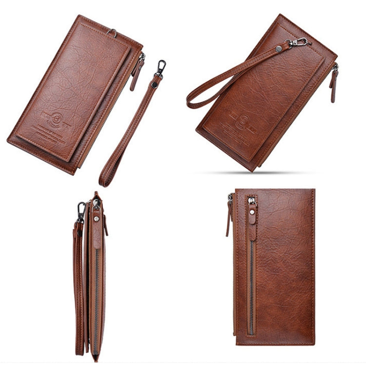 DEABOLAR Men Long Wallet Retro PU Soft Leather Hand Strap Clutch Mobile Phone Bag(Brown)