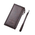 DEABOLAR Men Long Wallet Retro PU Soft Leather Hand Strap Clutch Mobile Phone Bag(Dark Brown)