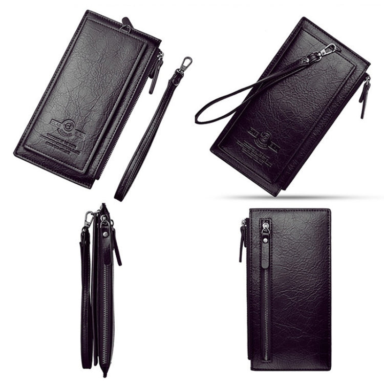 DEABOLAR Men Long Wallet Retro PU Soft Leather Hand Strap Clutch Mobile Phone Bag(Dark Brown)