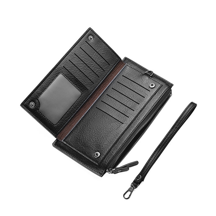 DEABOLAR Men Long Wallet Retro PU Soft Leather Hand Strap Clutch Mobile Phone Bag(Black)