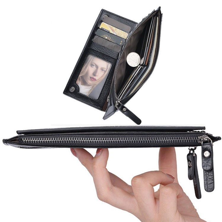 DEABOLAR Men Long Wallet Retro PU Soft Leather Hand Strap Clutch Mobile Phone Bag(Black)
