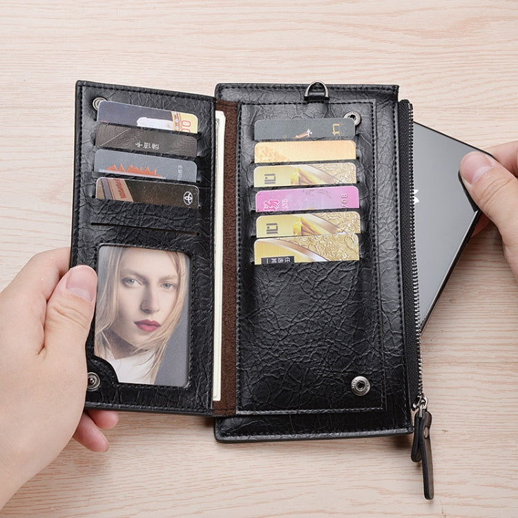DEABOLAR Men Long Wallet Retro PU Soft Leather Hand Strap Clutch Mobile Phone Bag(Black)