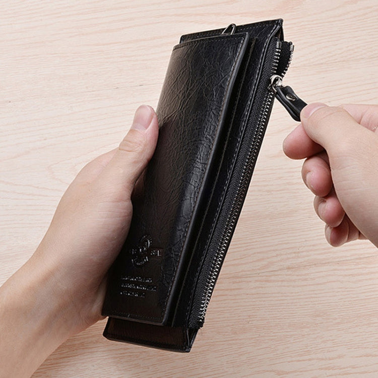DEABOLAR Men Long Wallet Retro PU Soft Leather Hand Strap Clutch Mobile Phone Bag(Dark Brown)